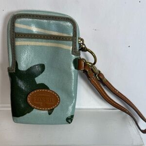 Fossil Key Per Wristlet Wallet Clutch Floral Leaf Turtle Design PLEASE READ